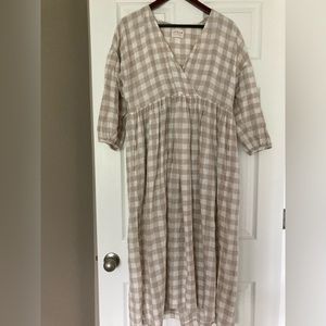 Offon Linen Vneck Puff Sleeve Dress